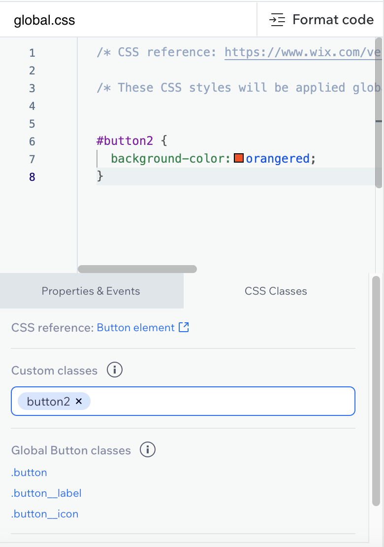 CSS classes panel