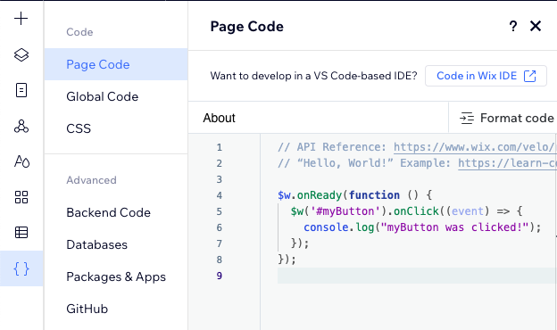 Page code editing