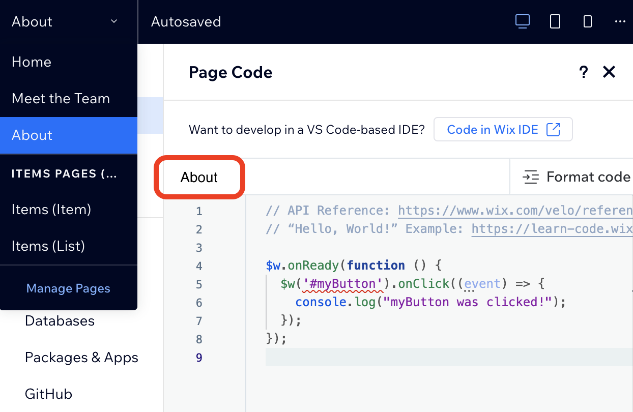 Page code toggle